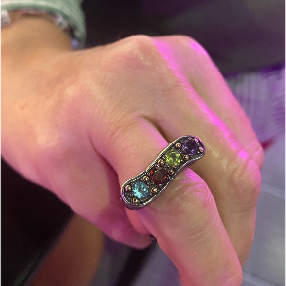 Vintage Rare Multistone .925 18K ring size 7 - Picture 1 of 8